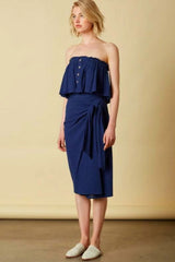 Lagoon Navy Strapless Two Piece Midi Dress Set