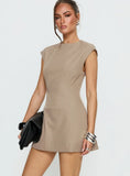 Kaelyra Tailored Cap Sleeve Playsuit Taupe