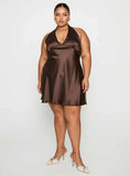 Pelagia Halter Scarf Tie Mini Dress Brown Curve