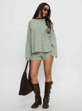 Settle Down Long Sleeve Top Green Pink Stripe