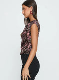 Justyna Sheer Top Off Shoulder Top Brown Pink Floral