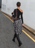 Scholar Asymmetrical Midi Skirt Grey Check