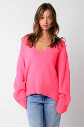 Leila Pink V Neck Oversized Sweater