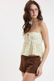 Briley Yellow Floral Strapless Babydoll Top