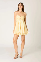 Hayden Yellow Satin Strapless Babydoll Dress