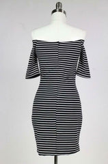Movin On Baby Off The Shoulder Striped Bodycon Dress