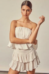 Monaco Ivory Strapless Ruffle Romper