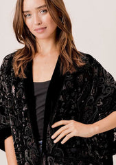 Natalia Black Paisley Burnout Velvet Kimono