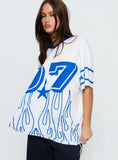 97 Sportstar Oversized Jersey Graphic Top White Blue