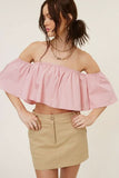 Darcie Blush Flowy Off Shoulder Crop Top