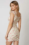 Early Spring Cream Floral Ruched Drawstring Bodycon Dress