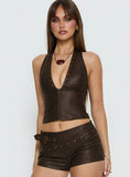 Romey Studded Corset Top Charcoal Brown