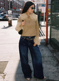 Savenna Mid Rise Wide Leg Jeans Dark Wash Leopard