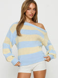 Alvena Off Shoulder Knit Sweater Blue stripe