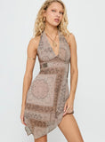 Spartacus Halter Mini Dress Brown Multi
