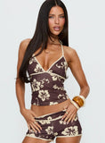 Makira Halter Top Brown Hibiscus