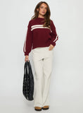 Catherin Crew Neck Knit Sweater Red White
