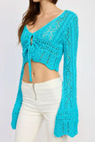 Lana Turquoise Crochet Front Tie Crop Top
