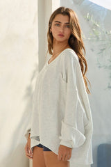 Amber Grey Oversized V Neck Sweatshirt
