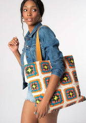 Meni Natural Patchwork Crochet Tote