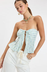 Briley Blue Floral Strapless Babydoll Top