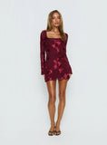Better Love Long Sleeve Mini Dress Burgundy Floral