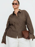 Xinia Tie Waist Long Sleeve Shirt Brown Check Curve