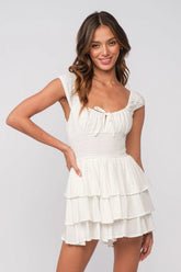 Laney White Tiered Ruffle Romper Dress