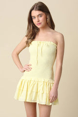 Aimee Yellow Eyelet Strapless Mini Dress