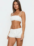 Queens Boulevard Frill Crop Top White