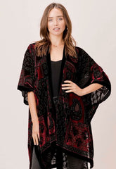 Natalia Burgundy Paisley Burnout Velvet Kimono