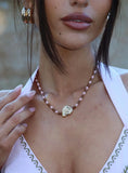Danyel Beaded Necklace Pink Brown