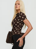 Lift Off Button Up Top Choc Lemon Polka