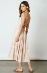 Cherished Moments Mauve Print Lace Up Midi Dress