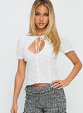 Gleaming Bow Detail Button Up Top White