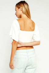 Petra Ivory Flutter Sleeve Crop Top