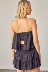 Monaco Vintage Black Strapless Ruffle Romper