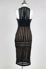Rules of Intent Sheer Striped Black Body Con Midi Dress