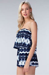 Seaside Navy Tie Dye Strapless Romper