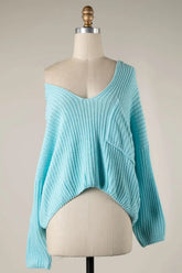 Brynn Aqua V Neck Sweater