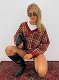 Sydda V Neck Knit Sweater Red Plaid