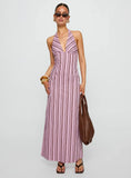 Avrie Halter Maxi Dress Pink Brown Stripe