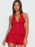 Cloud Crush Linen Halter Top Red