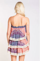 Summer Fields Blue and Blush Floral Print Strapless Two Piece Set