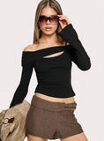 Elyana Layered Cut Out Long Sleeve Top Black