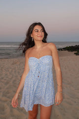 Lena Blue Floral Print Strapless Mini Dress