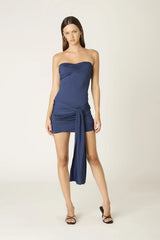 Ruth Navy Strapless Draped Bodycon Mini Dress