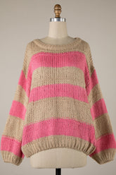 Poppy Beige and Pink Striped Oversized Sweater