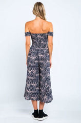 Allison Off the Shoulder Navy and Blush Print Jumpsuit