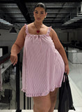 Zalina Babydoll Mini Dress Pink Stripe Curve